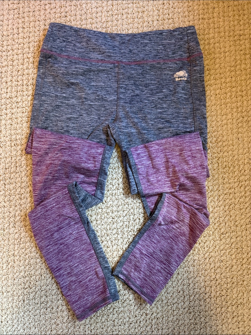Roots Kids Two-Tone Heathered Leggings - Gray & Purple